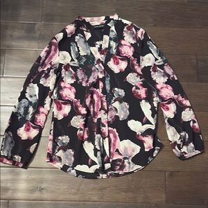 Ivanka Trump Black and Pink Floral Button Down Shirt, size small